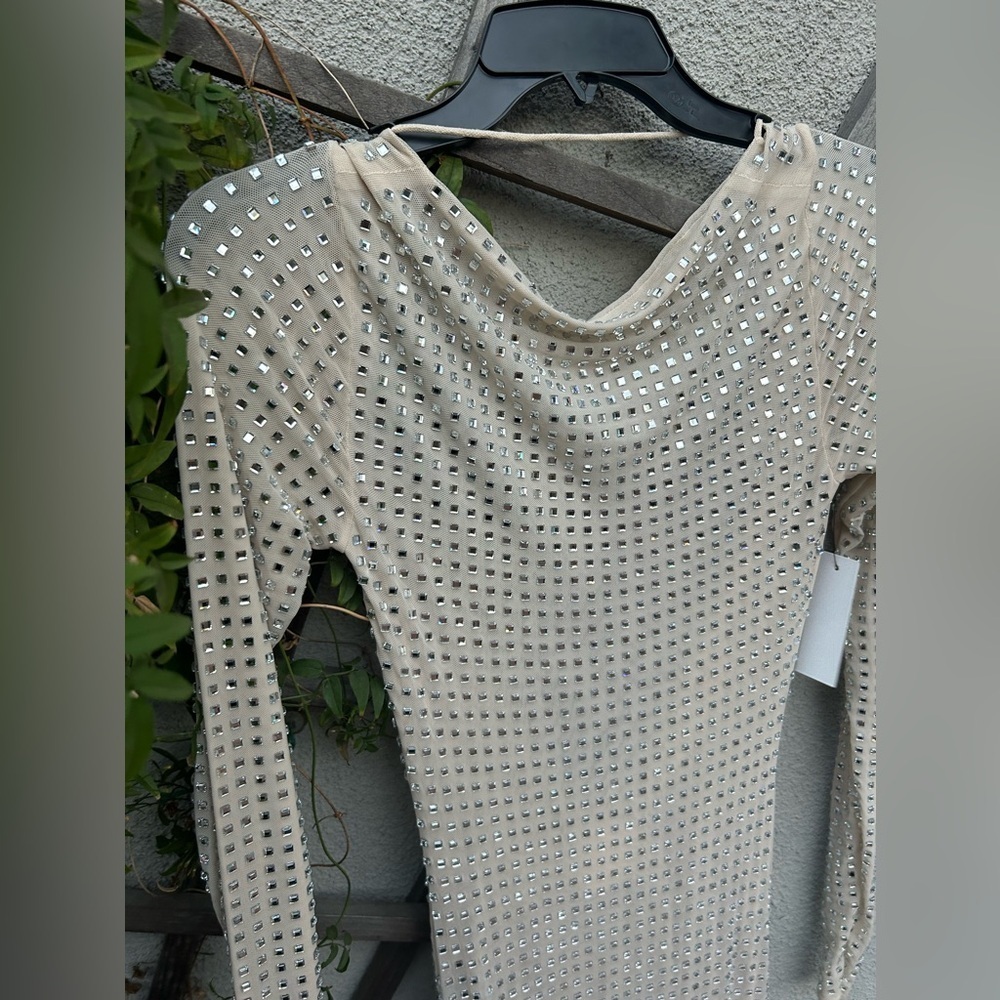 Naked Wardrobe CRYSTAL OPEN BACK GOWN in Bone New with Tags! - Picture 8 of 10